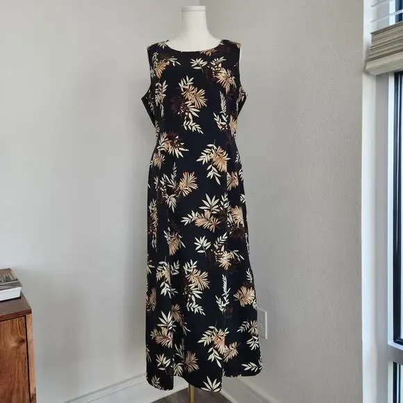 Vintage Studio I Black Brown Tropical Hawaiian Midi Dress 16 - Picture 10 of 10